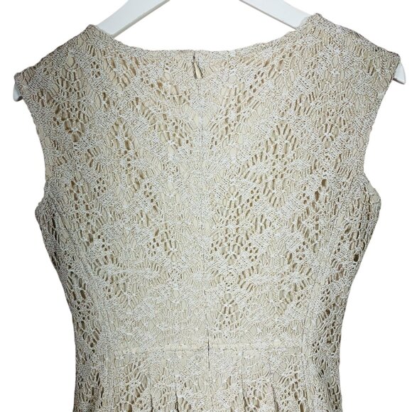 party dress  sz 4 dress beige lace /crochet sleeveless fit & flare  DB - Picture 9 of 14